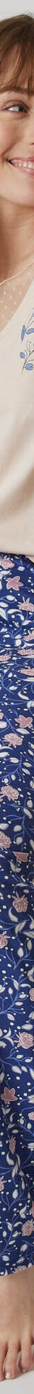 Pantalon pyjama coton imprimé floral (marine / mauve) Pantalon pyjama coton imprimé floral (marine / mauve)